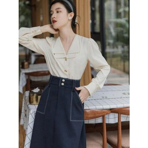 High Waisted Fashion Skirt Women Summer 2021 French Retro Blue Design Sense Of Chic Casual Versatile Mature Elegant A-line Skirt