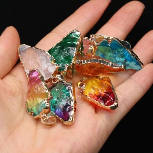 New Natural Stone Multi-color Crystal Pendants Gold plated Charm for Jewelry Making Women Necklace Earrings Gifts 20x30mm