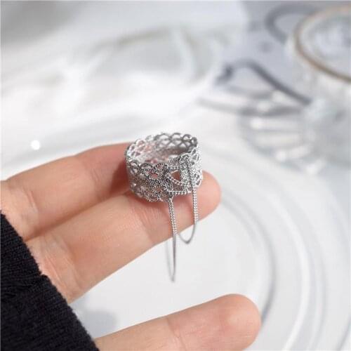 Original new hollow design, adjustable opening chain link, trendy fashion personality exquisite ladies silver jewelry
