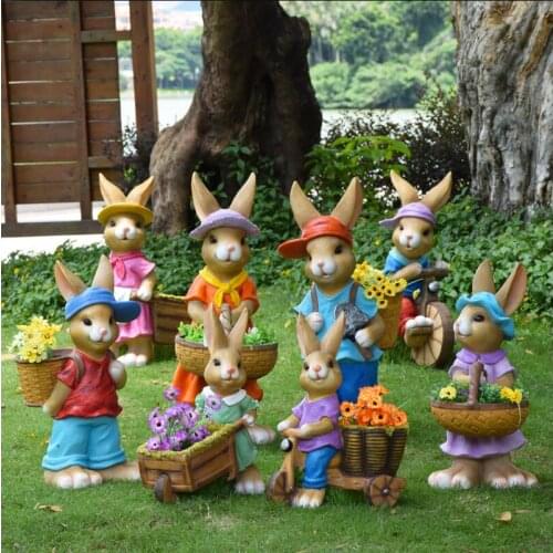 Garden Simulation Animal Sculpture Decoration Resin Rabbit Potted Flowerpot Oranemnt Outdoor Kindergarten Statue Figurines Craft