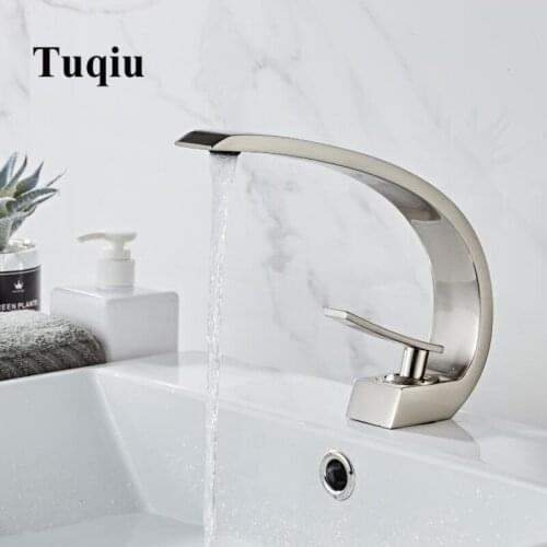 Tuqiu Basin Faucet Modern Bathroom Mixer Tap Nickel/Black/Gold Wash basin Faucet Single Handle Hot and Cold Waterfall Faucet