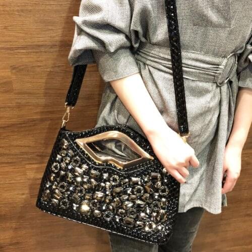 Handbag Luxury Diamonds New Fashion Black Party Office Clutch Female Pu Leather Shoulder Crossbody Bag Women Envelope Bag