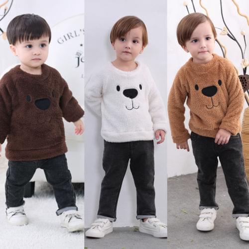 US Toddler Kid Baby Girl Boy Bear Top Blouse Thicken Velvet Warm Clothes