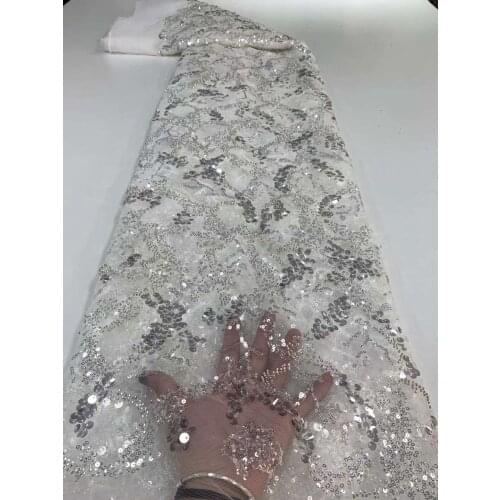 High Quality French Mesh Lace Fabric Bead Tubes Sequins Craft Embroidery Sewing Design DIY Party Wedding Dress 5 Yards Wholesale