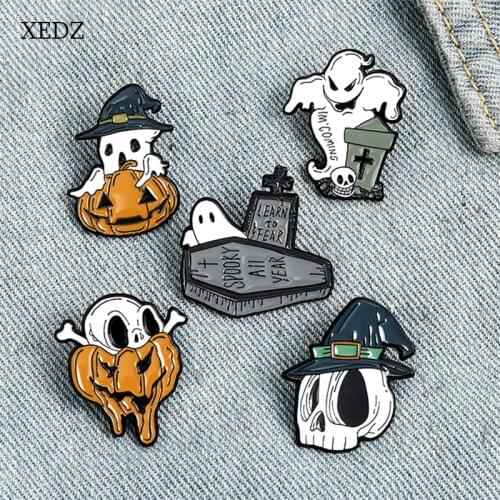 XEDZ Halloween Ghost Skull Enamel Brooch Pumpkin Demon Badge Fashion Horror Jewelry Gifts for Friends