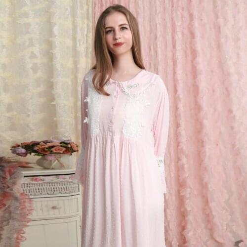 Women Nightgown Cotton Pink Sleepwear Dress Romantic fall Nightgown Ladies Loose Sweety Nightdress