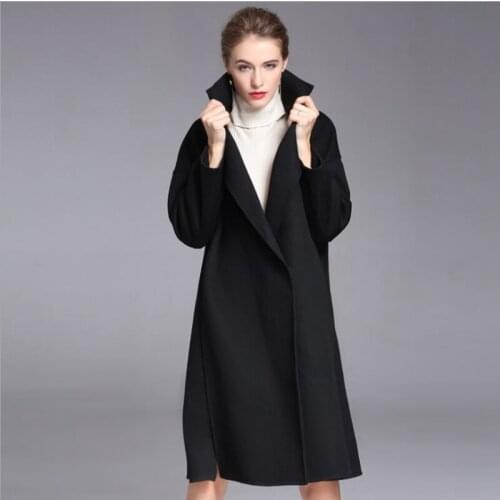 Winter Woolen New style Female Overcoat Sheep wool Korean version Jacket Long Women Autumn Ladies Black Outerwear Medium Coat