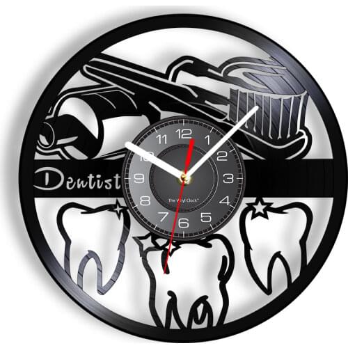 Toothbrush and Toothpaste Oral Hygiene Modern Bathroom Sign Wall Clock Dentist Vinyl Record Wall Clock Dental Nurse Dentist Gift