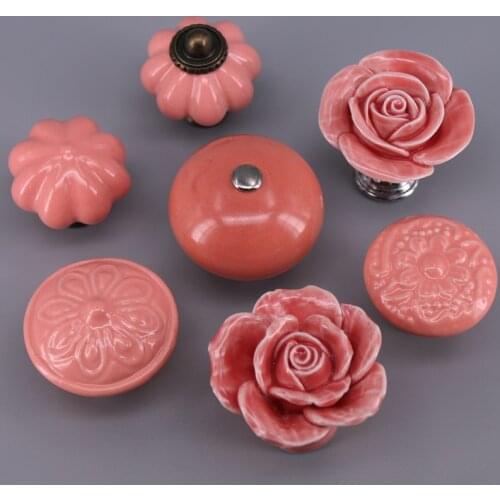 1PCS Pink Color Cabinet Drawer Kitchen Cupboard Knob Ceramic Furniture knob Handle Pull Hardware with Screws