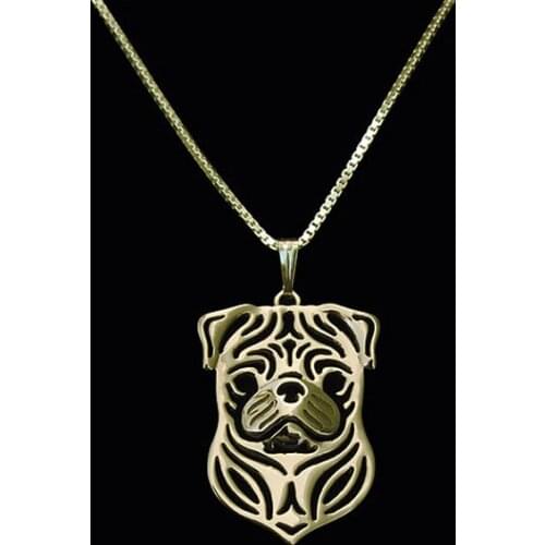 Gold & silver 1pcs Gold Pug Terrier Necklace 3D Cut Out Pug Puppy Dog Lover Pendant Memorial Necklaces Pendants Christmas Gift