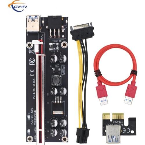 10 PCS COVYIV GPU PCIE/PCI-E Riser 009S Plus card PCI E X16 PCI Express 6Pin to SATA 1X 16X USB3.0 Extender LED Mining In Stock