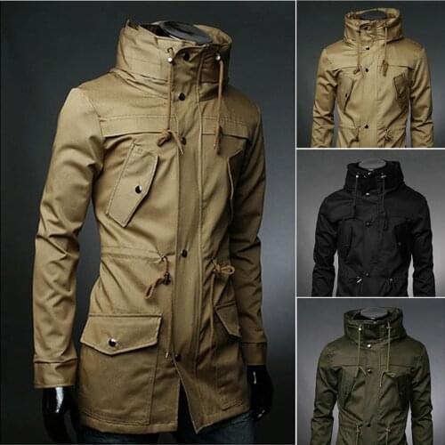 2021 England style High collar jacket trench men army green Business casual slim Windbreaker for men coat jacket M-XXXL