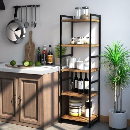 Industrial 5 Tier Etagere Bookshelf Home Vintage Bookcase Heavy-Duty Metal Frame