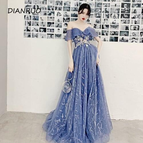 Banquet Evening Dress Fairy Fantasy Forest Girl Fashion Texture Annual Meeting Blue Long Birthday Party Graduation Prom A004