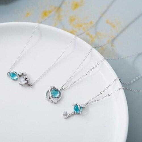 Blue Glass Star Month Original Crystal Pendant 925 Sterling Silver Clavicle Chain Literary Personality Female Necklace SNE344
