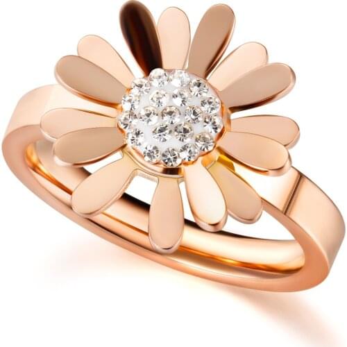 Cyue Temperament Ring Little Rose Daisy Flower AAA Pave CZ Titanium Steel Ring For Female Fashion Jewelry