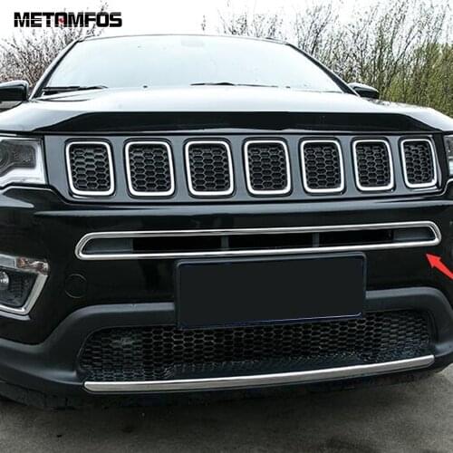 For Jeep Compass 2017-2020 2021 Chrome Front Center Grille Grill Cover Molding Trim Decoration Sticker Exterior Car Accessories
