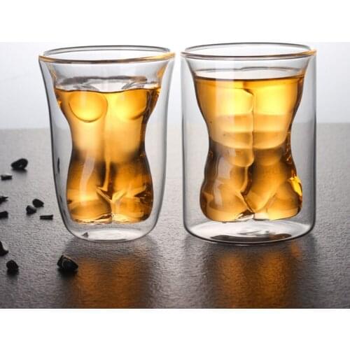 Double-layer Heat-resistant Glass Cup Creative Sexy Ladies Wine Glass Strong Man Whiskey Glass for Wine Whiskey Beer Brandy
