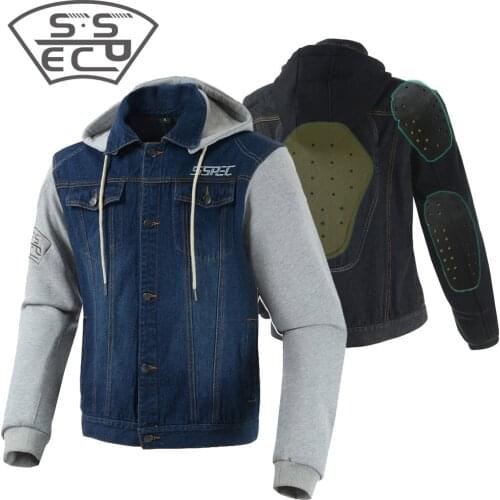 SSPEC Denim Motorcycle Jacket Men Riding Jacket Motocross Coat Casual Motorbike Jacket Protective Gear Removable Summer Jackets