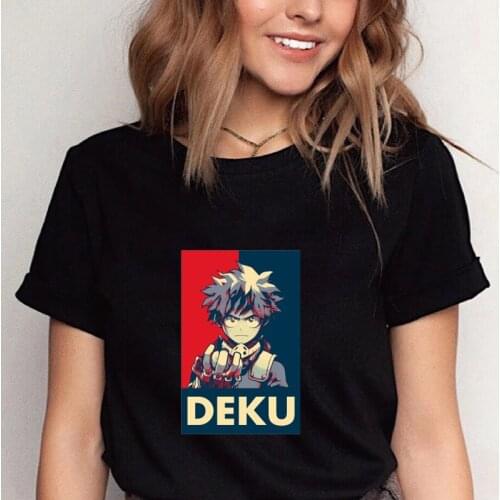 My Hero Academia Deku Graphic T Shirt Ramen and Noodles Favorite Food Funny Anime Women Clothes Black White Summer Cotton Tee