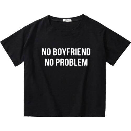 No Boyfriend Letter Printed Women Summer Crop Tees Breathable Cotton Top Girl O-Neck T-Shirt Kids Short Sleeve Casual Short Tops