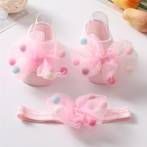 Newborn Infant Baby Girl Shoes +Headband Set First Walkers Soft Sole Bowknot Princess Cute Shoe Toddler Walking 0-18M Prewalkers