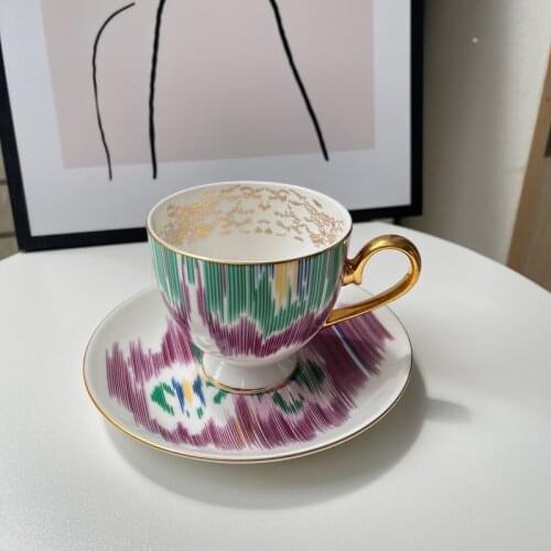 Bone China Purple Coffee Cup and Saucer Gold Rim Porcelain Tea Cup With Dish Tableware Art Decor Gift For Bridal Shower Birthday