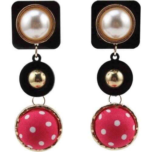 Round Simulated Pearl Bead Ball Pendant Dangle Drop Earrings for Women Florate Brand Gold Color Metal Pattern Statement Earrings