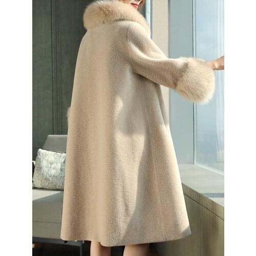 Sheep Shearling Jacket Real Wool Coats 2020 Luxury Natural Fox Fur Collar Long Warm Winter Coat Women 1922