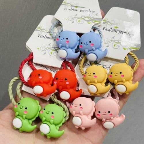 2PCS Cute Macaron Color Dinosaur Cartoon Headwear Kids Elastic Hair Bands Baby Headdress Children Ropes Girls Accessories