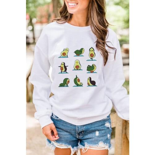Kawaii Cartoon Avocado Sweatshirts Women White Avocado Graphic Hoodies Ladies Long Sleeve Casual Hooded Oversized Pullovers Tops