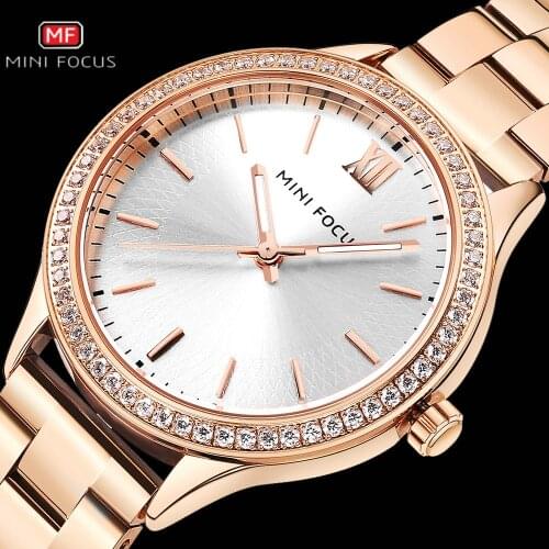 MINIFOCUS Top Brand Luxury Royal Women Watches Casual Quartz Watch Hip Pop Iced Out Stainless Steel Strap Dress Zegarek Damski