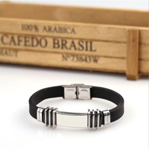 Fashion Punkn Man Bracelet Smooth Pattern Stainless Steel Vintage Silicone Bracelet Rubber Wristband Cool Men Jewelry Gift New