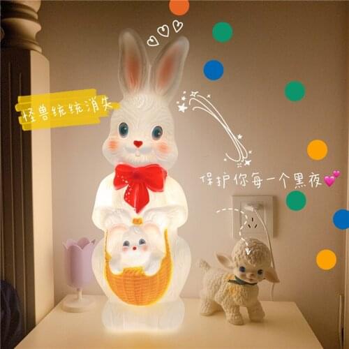 Cartoon Rabbit Table Lamps American Retro Sleeping Lamp Toy Handmade Decoration Bedroom Bedside Light Childrens Room Girl Gifts