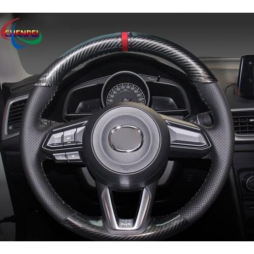 DIY Anti-Slip PU Carbon Fiber Leather Steering Wheel Cover For Mazda 3 CX-5 2017 Mazda CX-9 2016 2017 Car Interior Decoration