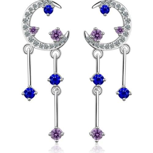 New Fashion Jewelry 925 Sterling Silver Ultra-flash Moon Zircon Starry Sky Tassel Earrings For Women Gift oorbellen
