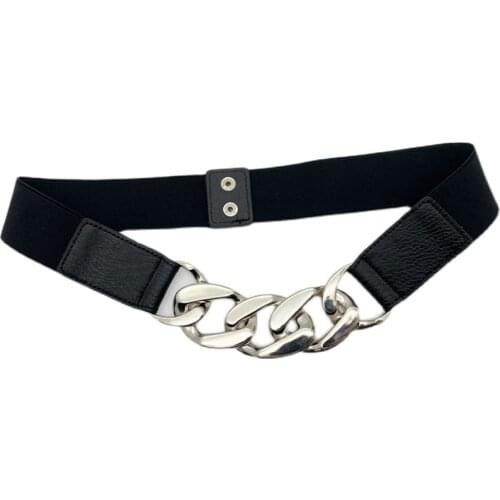 New Alloy Weight Chain Belt For Women Coat Gold Chains Elastic Cummerbunds Dress Wide Black Stretch Waistbands Girl Skirt Party