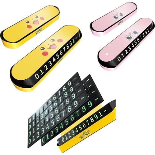 Pokemon Pikachu Car Temporary Parking Card Holder Hidden Car Phone Number Plate License Plate Sticker Auto Accessories