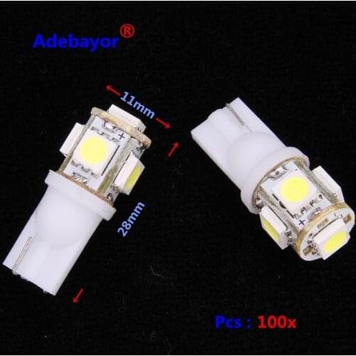 Wholesale 100pcs Promotion T10 5050 5SMD Car signal LED Light 194 168 192 W5W 12v Auto Wedge Lighting DC 12V lamp white blue