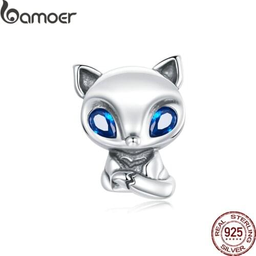 Bamoer Authentic 925 Sterling Silver Lively Little Fox Charm Zircon Pendant for Bracelet Bangle DIY Making Gift Jewelry SCC1808