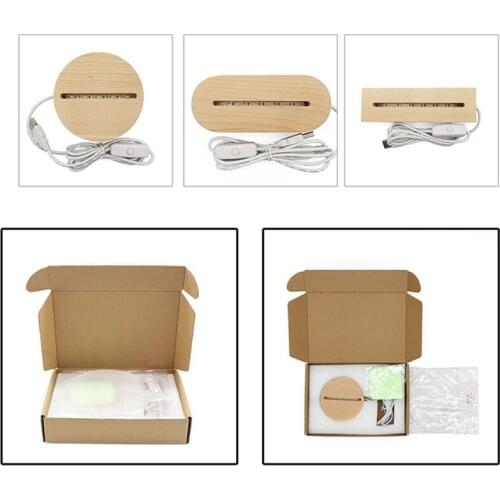 Handmade 3D Acrylic Carving Wood LED Display Base Warm Night Lighted Base Crystal Art Glass DIY Carving Night Light Base