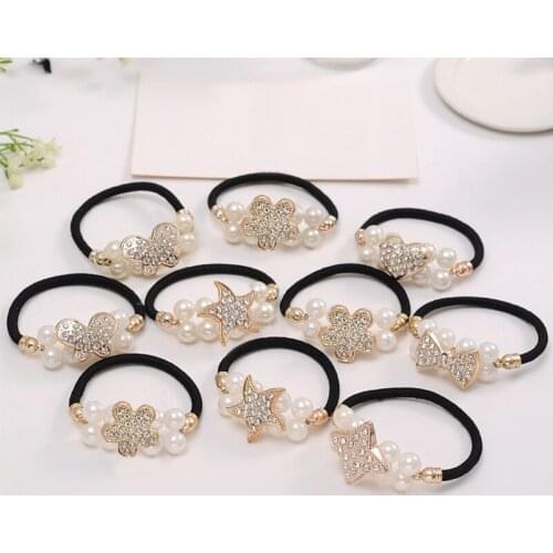 1PC Korean Elasticity Beautiful Hot Sale Girls Crystal 2020 New Arrival Women Unique Hair Rope 7 Models Pearl Adjustable