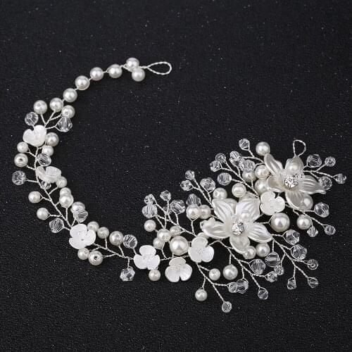 Luxury Pearl Crystal Flower Headbands Ladies Bridal Hair Tiara Crown Princess Bridal Headpiece Head Wedding Hair Accessories