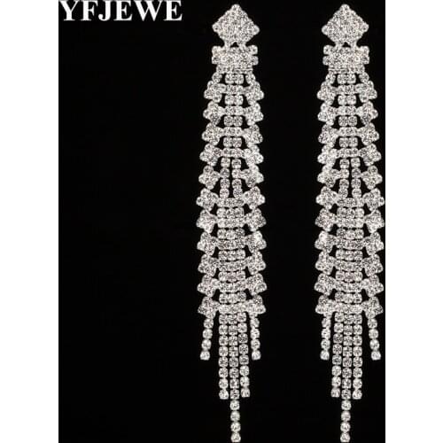 YFJEWE Trendy Style Gold and Silver Color Tassel Full Rhinestone Crystal Drop Earrings Elegant Wedding Accessories Jewelry E462