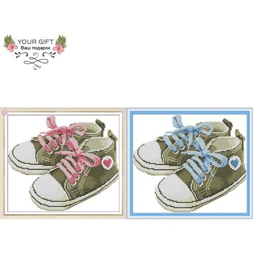 Your Gift RA193 RA194 14CT 11CT Counted and Stamped Baby Pink Blue shoes Home Decor Needlepoint Embroidery Cross Stitch Kits