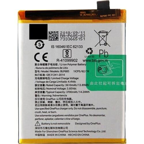 Original smartphone battery for OnePlus 6T (3.8V, 3700 mAh, BLP685)