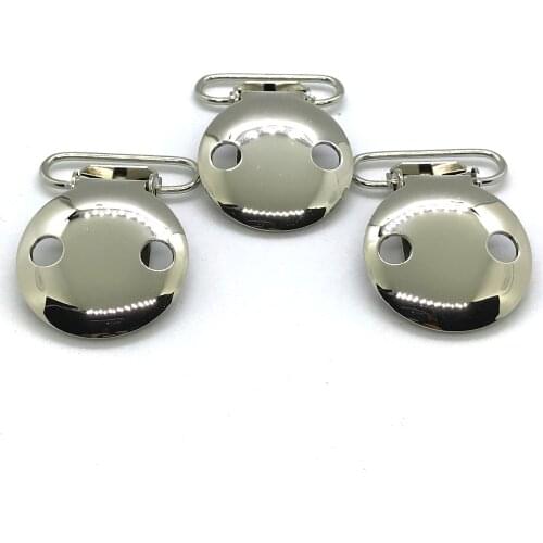 25pcs 1'' 25mm Silver Color 2 Holes Pacifier Clips Suspender Clips EN-12586