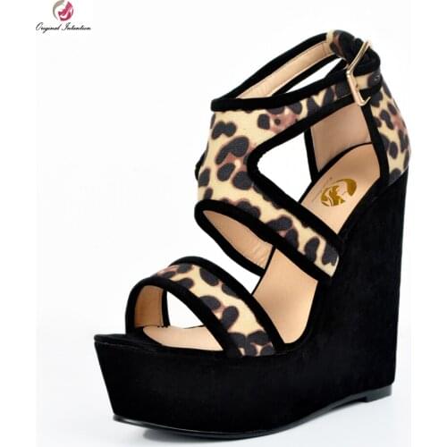Original Intention New Sexy Women Sandals Nice Platform Peep Toe Wedges Sandals Fashion Leopard Shoes Woman Plus US Size 4-15