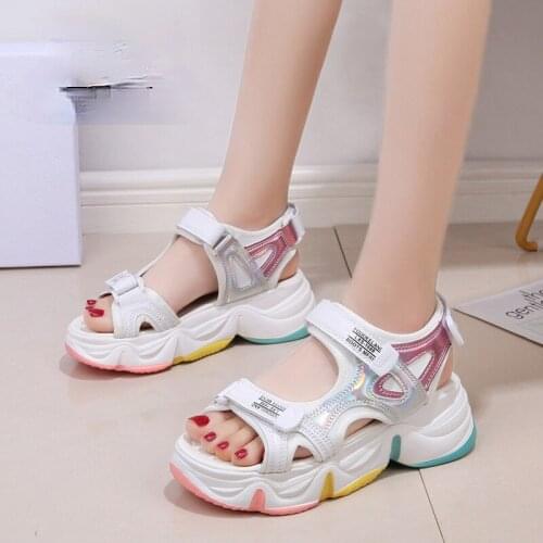 Platform Sandals Female Summer 2021 Women Thick Bottom Rainbow Sole Hook & Loop Shoe Wedge With Open Toe Platform Shoes