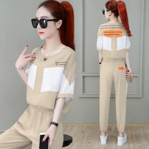 Women 2 Piece Summer Sets 2020 Womens Casual Sportswear Set Short-sleeved Printed Hooded Tops+ Long Pant Tracksuit Suit W2055